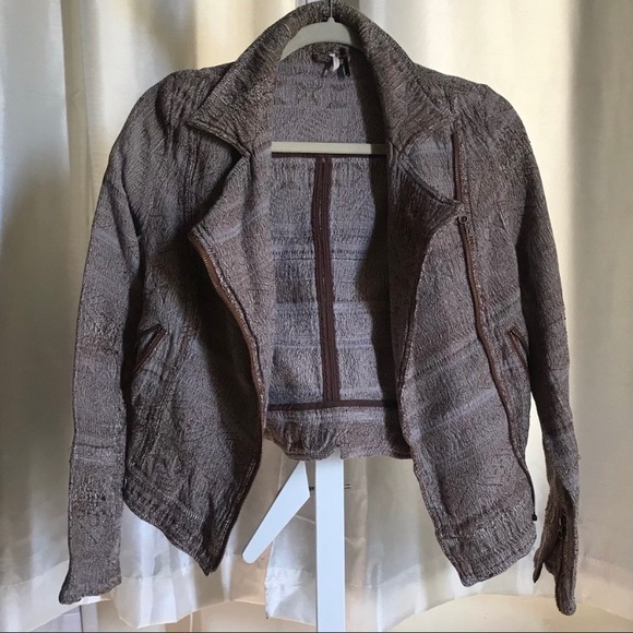 Free people brown tapestry Moto jacket - Picture 6 of 8